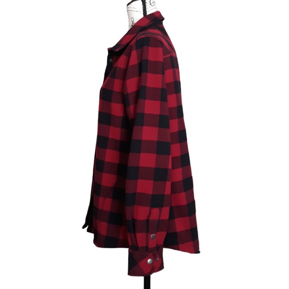 ORVIS Flannel Shirt Jacket Classic Collection Buffalo Plaid Fleece Red Black M - Picture 3 of 10